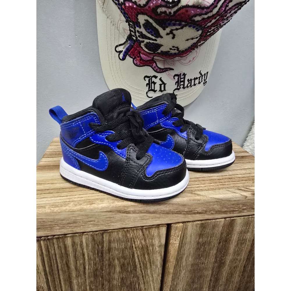 Jordan 1 Mid Royal Blue Black Toddler Sneakers 640735-077 Size 4C